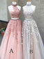 Modest Beautiful Halter Pink V Neck Long Cheap Prom Dresses With Applique, TYP1911