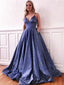 Navy Blue Spaghetti Straps A-line Long Evening Prom Dresses, Evening Party Prom Dresses, PDS0103