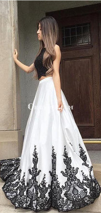 2021 Two Piece Lace Prom Dress White Cheap Long Prom Dress, Charming Prom Dresses, TYP0372