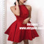 A-Line Halter Neck Pleated Short Red Satin Homecoming Dresses, TYP0922