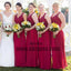 Long Red Lace Top V-Neck Long A-line Chiffon Bridesmaid Dresses, TYP0648