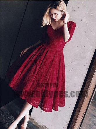 Homecoming Dresses, Burgundy Tea-length Short Prom Dress Party Dress, TYP0687