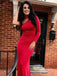 Mermaid One Shoulder Red Spandex Prom Dresses with Beading, TYP1341