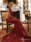 Red Spaghetti Strap Lace Sexy Mermaid Long Cheap Prom Dresses, TYP1785