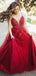 A-Line Spaghetti Straps Red Prom Party Dresses with Appliques Beading, TYP1335