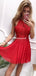Charming Red Chiffon Top Lace Appliqued A-line Cheap Short Homecoming Dresses, HDS0040