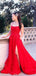 Charming Red Spaghetti Strap Lace Tulle Backless Side Slit A-line Long Cheap Prom Dresses, PDS0082