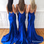 Sexy Mermaid Spaghetti Straps Royal Blue Satin Long Cheap Bridesmaid Dresses, TYP2002