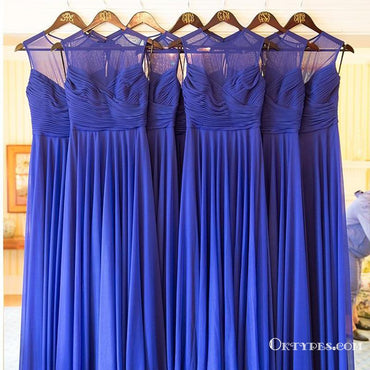 A-line Royal Blue Chiffon Long Wedding Guest Dresses Bridesmaid Dresses, TYP1854