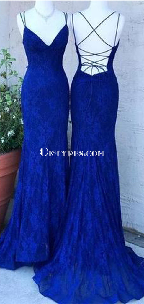 Royal Blue Lace Mermaid Long Evening Prom Dresses, Evening Party Prom Dresses, PDS0105