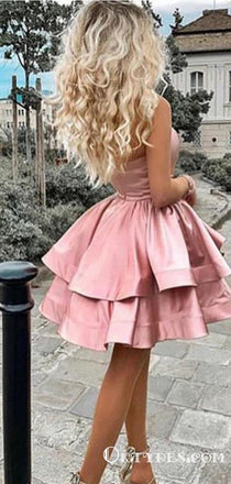 Princess A Line One Shoulder Pink Short Homecoming Dresses, TYP2026