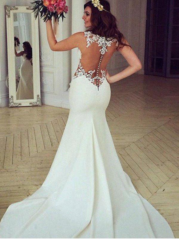 See Through Lace Mermaid Wedding Dresses, Sexy Long Custom Wedding Gowns, TYP1139