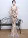 Sparkle Gold Sequin Deep V Neck Long Mermaid Prom Dresses, TYP1381