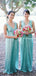 Sparkly V-neck Mint Sequin Long Cheap Wedding Party Bridesmaid Dresses, BDS0012