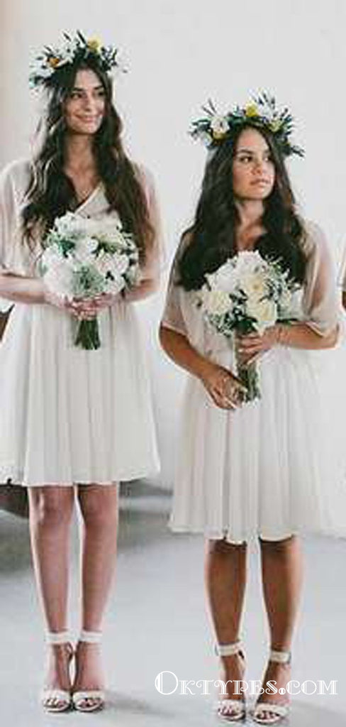 Princess V-neck Short Ivory Chiffon Simple Cheap Bridesmaid Dresses, TYP2003