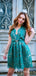 Newest Charming Cute Sheath Deep V Neck Turquoise Lace Short Cheap Homecoming Dresses, TYP2035