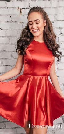 Simple Jewel Neck Cut Out Red Short Cheap Homecoming Dresses, TYP2021