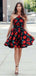 A-Line Cross V-Neck Above Knee Floral Satin Homecoming Dresses, TYP2019