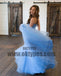 Sky Blue Sweetheart Top Lace Backless Zipper A-line Tulle Prom Dresses, TYP0580