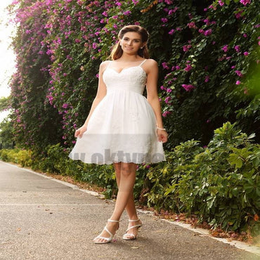 Spaghetti Straps Cheap Lace Short Wedding Dresses Online, TYP0796