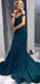 Mermaid Off-the-Shoulder Green Satin Prom Dresses with Beading, TYP1333