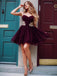Spaghetti Strap Burgundy Gold Lace Applique Short Homecoming Dresses Online, TYP1181