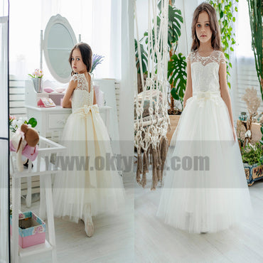 Tulle Flower Girl Dress, Lace Flower Girl Dress, Ivory Girl Dress, Birthday Girl Dress, Country Girl Dress, Rustic girl dress, tutu Dress, TYP0789