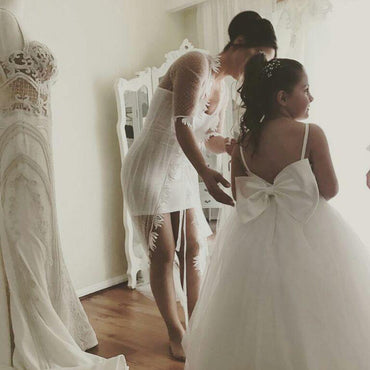 Spaghetti Straps Puffy Tulle Princess Flower Girl Dresses with Bow Knot, TYP1376