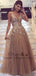 Chic Spaghetti Strap V-neck Long Tulle Prom Dresses With Applique, TYP1461