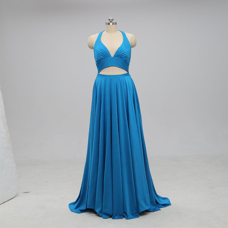 Sexy Teal Halter V-neck Backless Long Cheap Bridesmaid Dresses Online, TYP1073