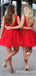 Charming V-Back Beading Belt Red Short Homecoming Dresses with Appliques, TYP2022