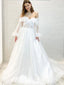 Elegant Off Shoulder Long Sleeves V-Neck A-Line Long Wedding Dresses,WDS0136