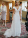 New Arrival Charming V-neck Cap Sleeve Sexy V-back Lace A-line Long Cheap Wedding Dresses, WDS0004