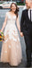 A-Line Scoop 3/4 Sleeves Champagne Tulle Wedding Dresses with Appliques, TYP1322