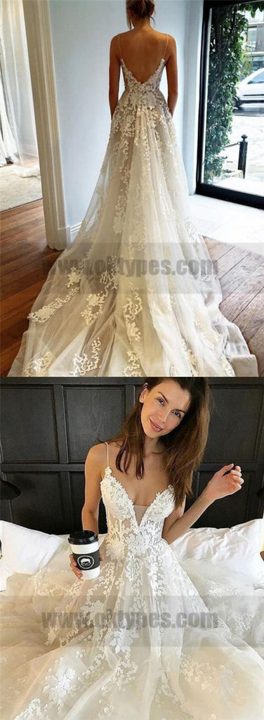 Lace Wedding Dresses, Spaghetti Straps Wedding Dresses, Wedding Dresses, TYP0778