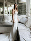 Simple Spaghetti Strap V-neck Mermaid Charming Long Cheap Wedding Dresses, WDS0039