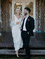 Simple V-neck Sleeves White Tulle Long Cheap Wedding Dresses, WDS0026