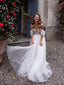 Off-The-Shoulder New Arrival Tulle A-line Long Cheap Wedding Dresses, WDS0051