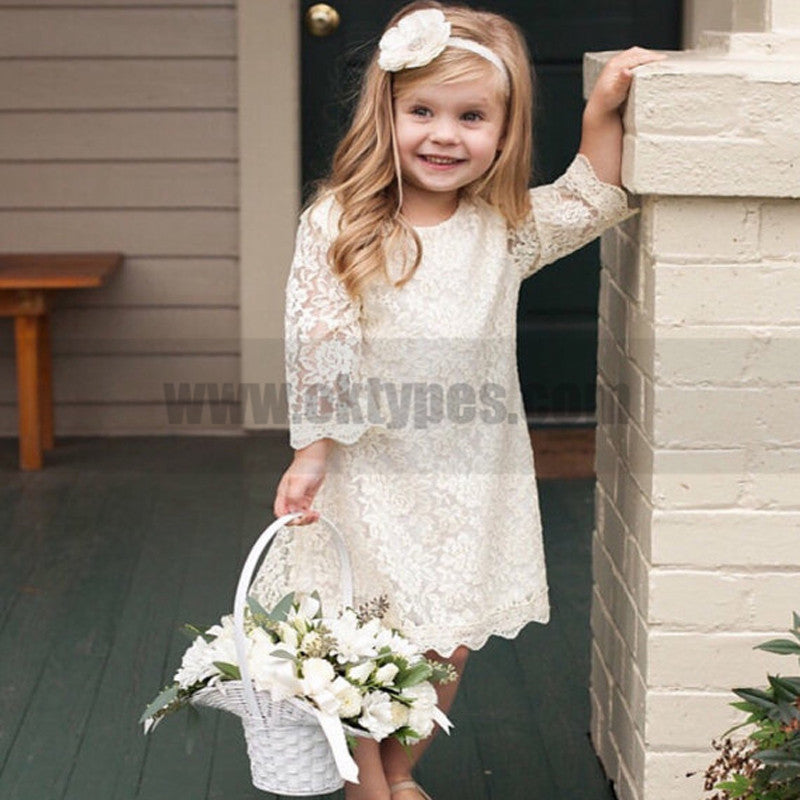 Ivory Lace Dress for Toddler or Little Girls Rustic Vintage Flower Girl Dresses, TYP0788