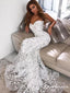 White Gorgeous Lace Sweetheart Mermaid Long Prom Dresses, TYP1782