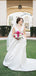 Charming V-neck Sexy Backless Off-White Satin A-line Long Cheap Wedding Dresses, WDS0011