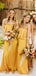 Strapless Yellow Elastic Silk A-line Long Cheap Charming Bridesmaid Dresses, BDS0036